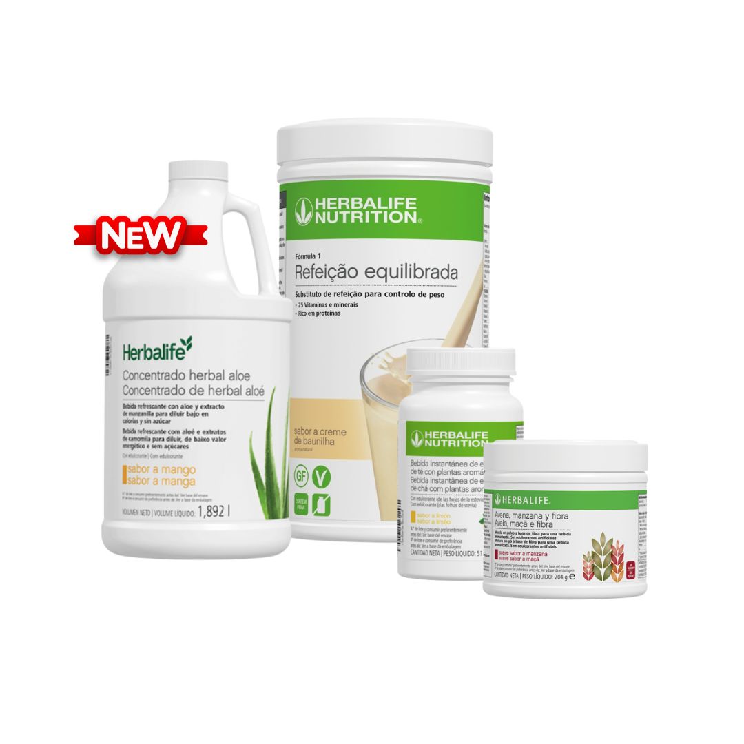 POUPANÇA & EQUILÍBRIO HERBALIFE – Fórmula 1 + Aloe Manga 1,892 L + Chá + Multifibra